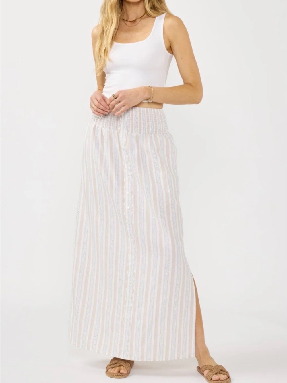 Esmira Striped Maxi Skirt with Button Front